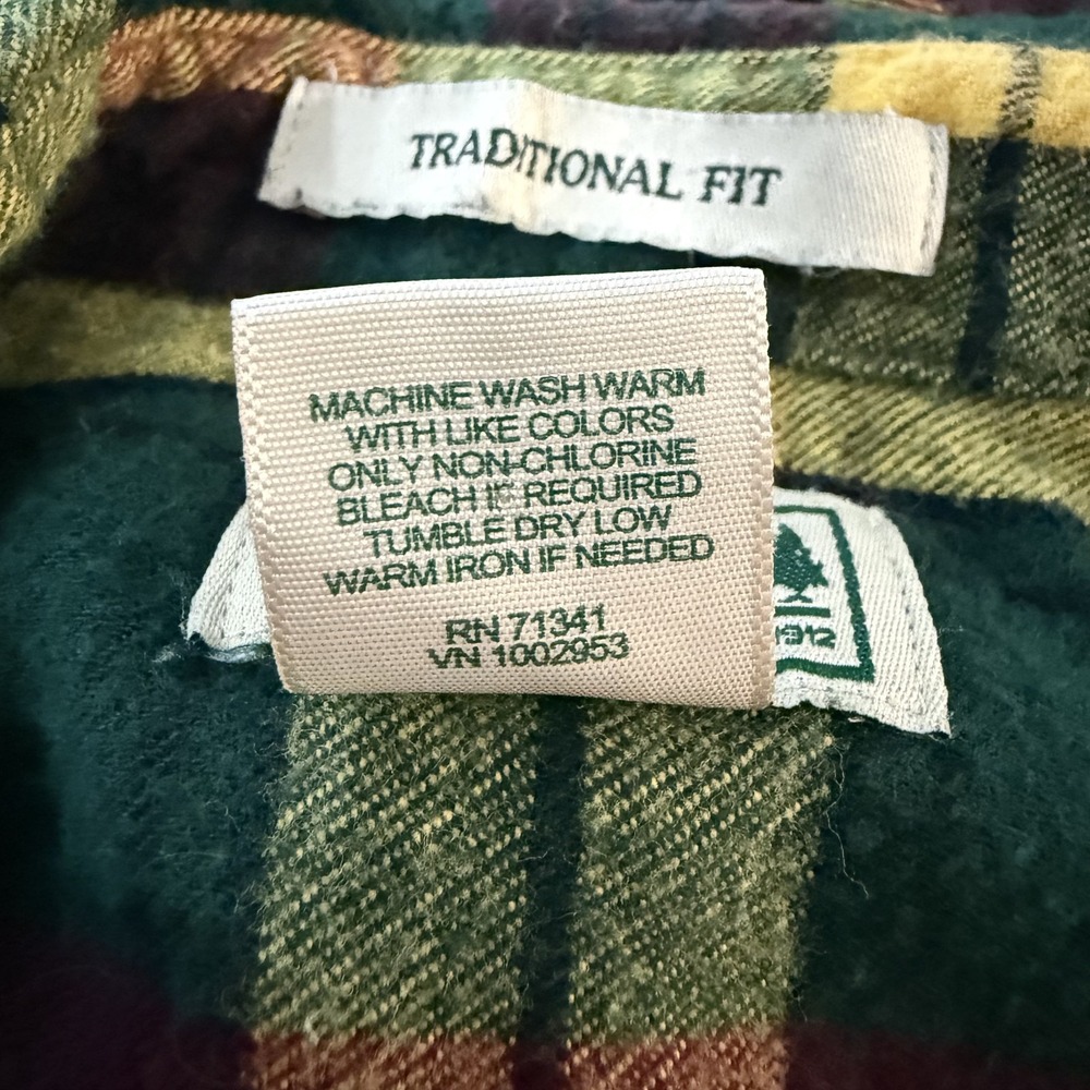 L.L. Bean Flannel Shirt Mens Extra Large Green Plaid Traditional Fit Long Sleeve - Picture 9 of 10